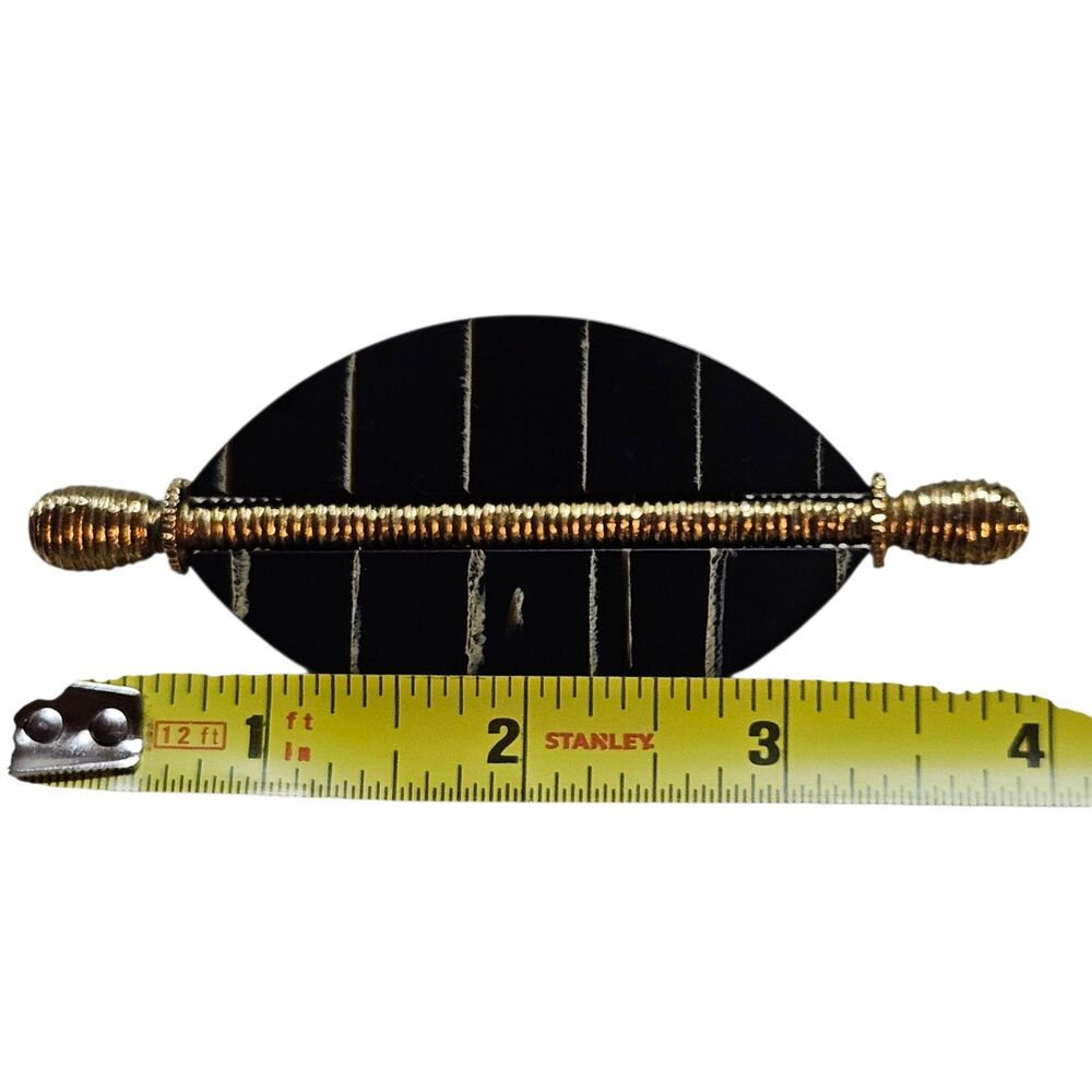 Vintage Carita Paris Pin Gold Tone Black Brooch Scarf Clip 80s Art Deco Inspired - Picture 8 of 8